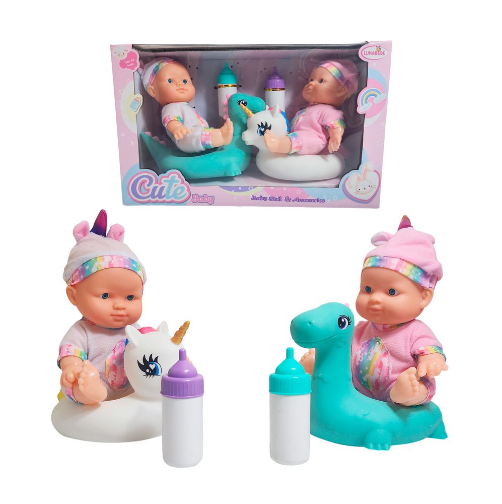 Muñeco Bebe Duo Unicornio Con Flotadores