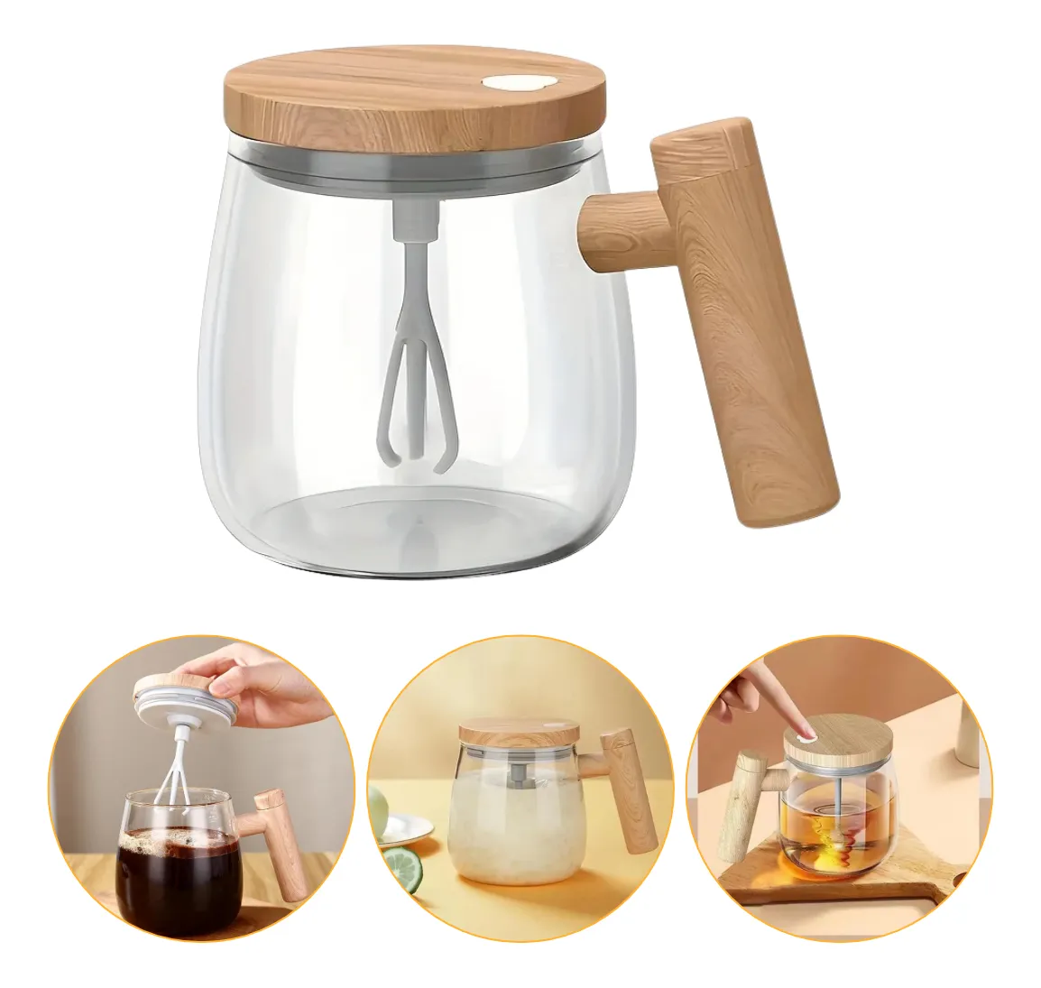 MUG MEZCLADOR DE VIDRIO CON TAPA