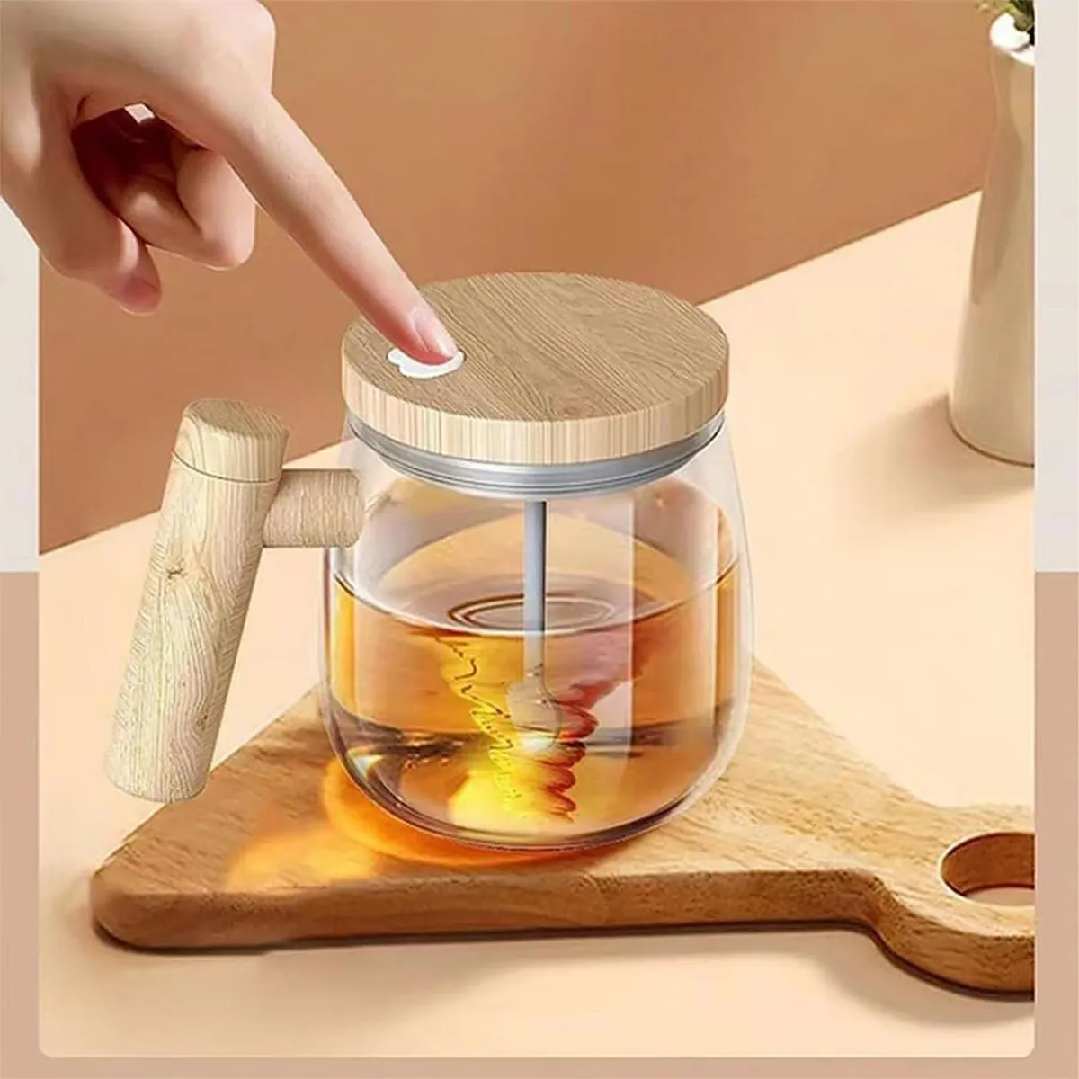 MUG MEZCLADOR DE VIDRIO CON TAPA